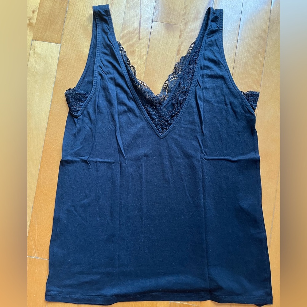 Elegant Black Lace Trim Women's Top